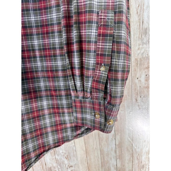 LL Bean Men's Button Down‎ Shirt Large Tall Red Green Black Plaid Long Sleeve - Picture 5 of 8